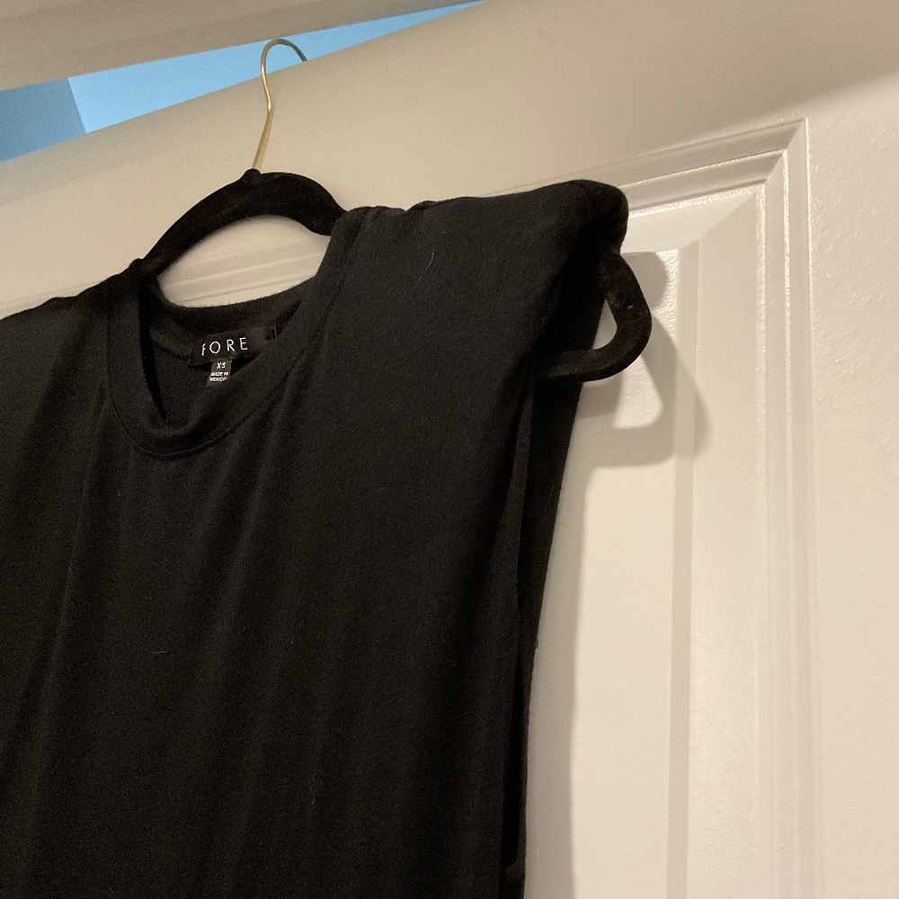 Black cotton maxi dress with shoulder pads